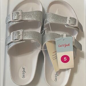 Cat & Jack Silver Glitter Double-Strap Kids Sandals Sz.5